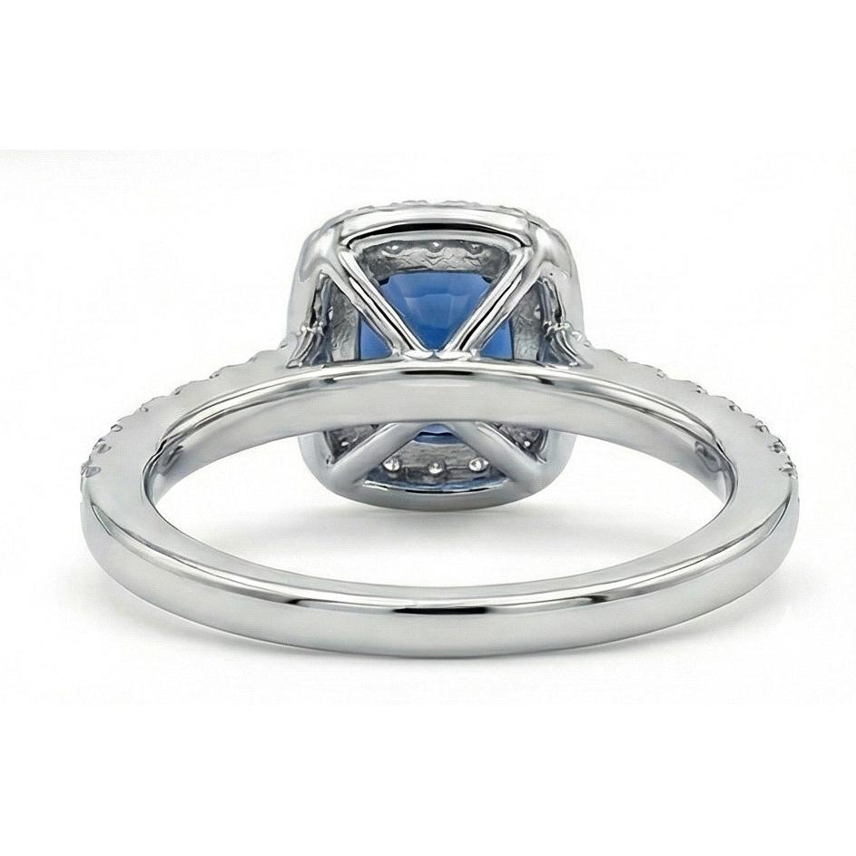 Zaffiro Ceylon taglio cuscino blu da 1,75 ct con fede nuziale in diamante