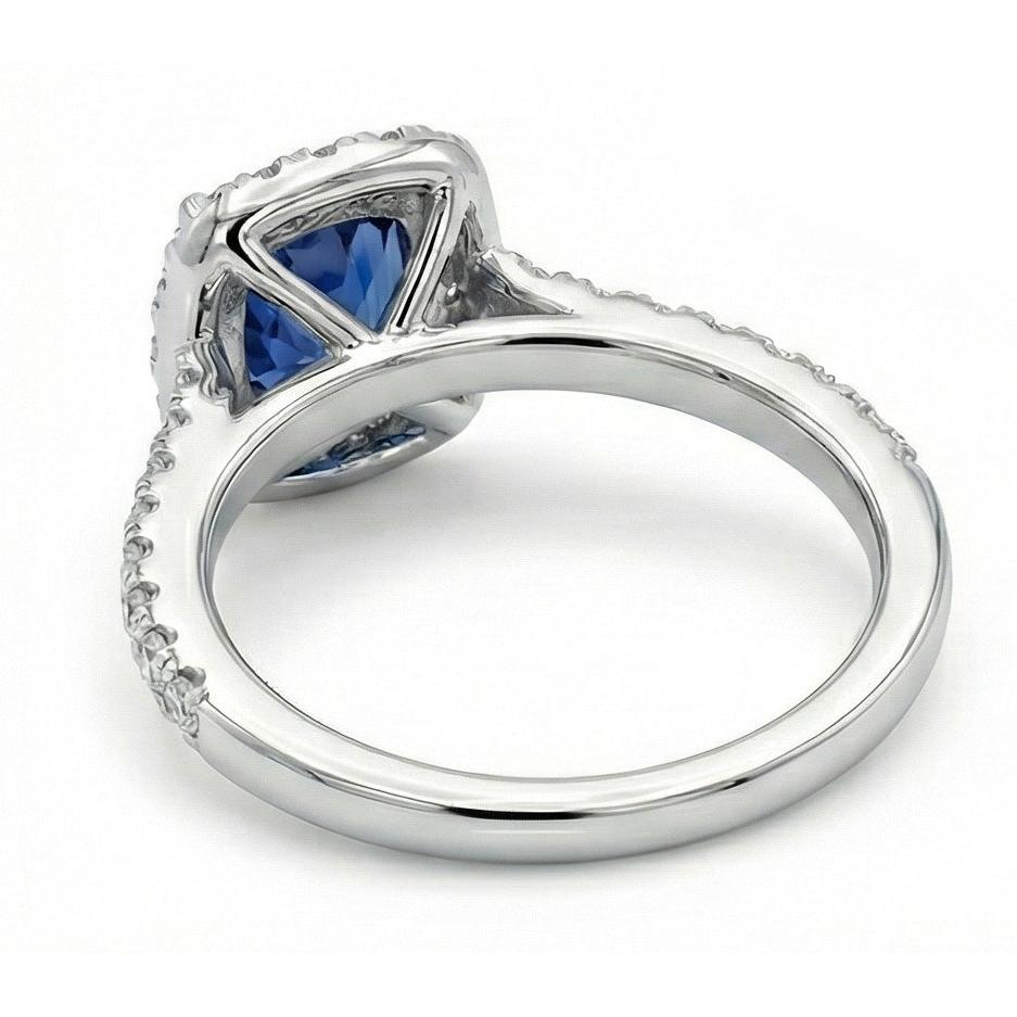 Zaffiro Ceylon taglio cuscino blu da 1,75 ct con fede nuziale in diamante