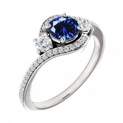 Zaffiro Blu Ceylon E Diamante Anello Oro Bianco 14K