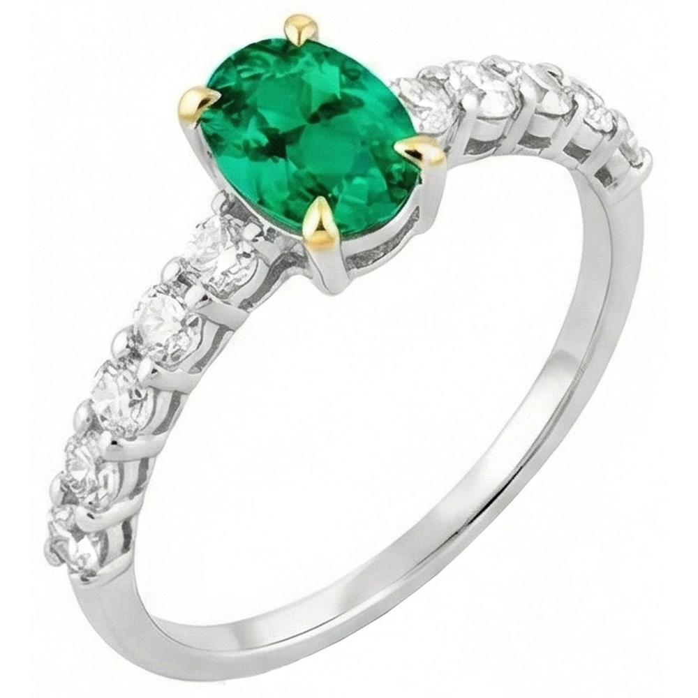 Anello con Pietra Preziosa Oro Bicolore 14K con Smeraldo Colombiano – vista frontale