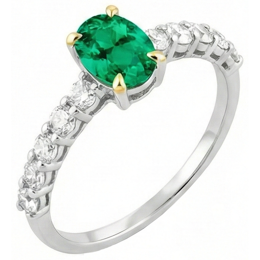 Anello con Pietra Preziosa Oro Bicolore 14K con Smeraldo Colombiano – vista frontale