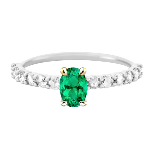 Smeraldo Colombiano Anello con Pietra Preziosa 2 carati Oro Bicolore 14K – vista principale