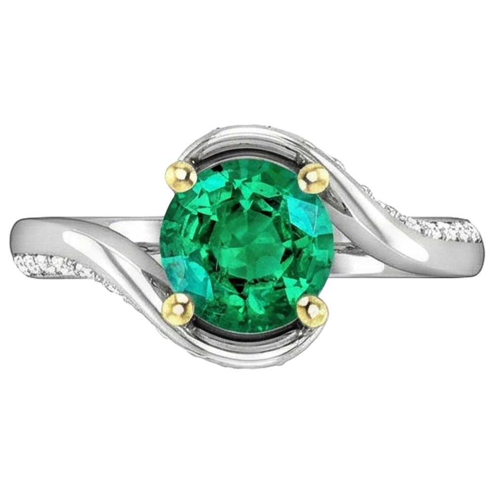 Anello Pietra Colorata Oro 14 Carati Bicolore con Smeraldo Fine – vista frontale