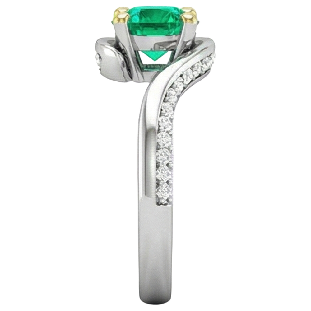 Smeraldo Fine Anello Pietra Colorata 2-carati Oro 14 Carati Bicolore – vista profilo
