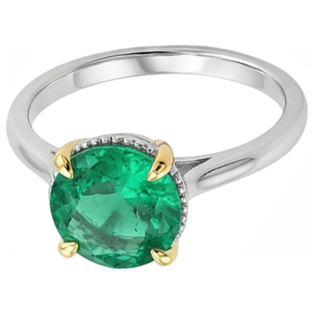 Anello Pietra Colorata Oro Bicolore 14K con Smeraldo Fine – vista frontale