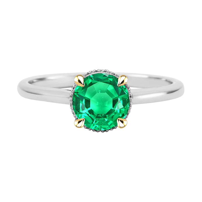Anello Pietra Colorata Oro Bicolore 14K con Smeraldo Fine – vista principale