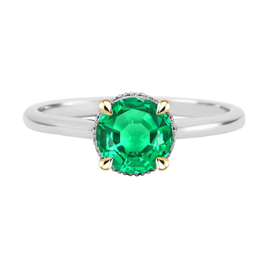 Anello Pietra Colorata Oro Bicolore 14K con Smeraldo Fine – vista principale