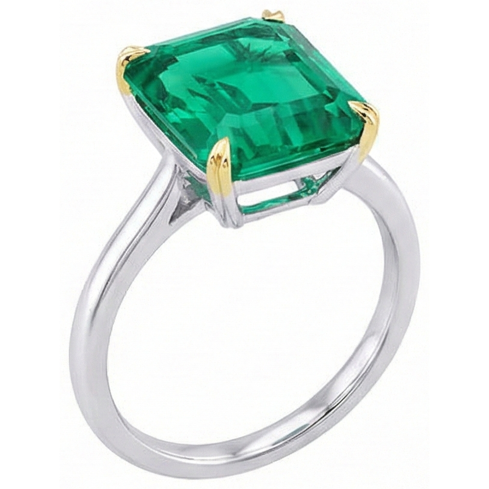 Smeraldo Fine Anello Pietra Colorata 4 carati Oro Due Toni 14K – vista laterale
