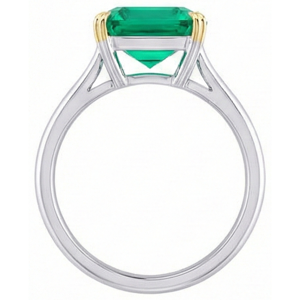 Smeraldo Fine Taglio Smeraldo Anello Pietra Colorata in Oro Due Toni 14K – vista profilo