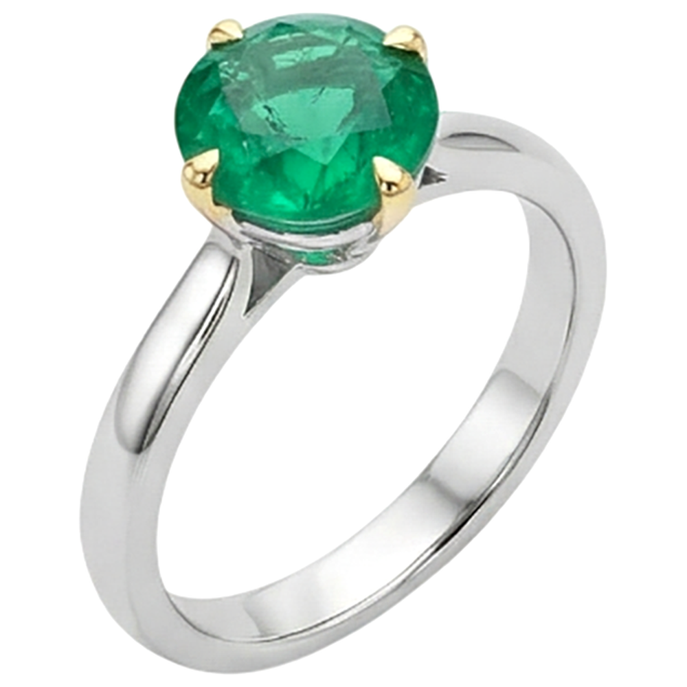 Taglio Brillante Smeraldo Fine anello in Oro Due Toni 14K – vista laterale