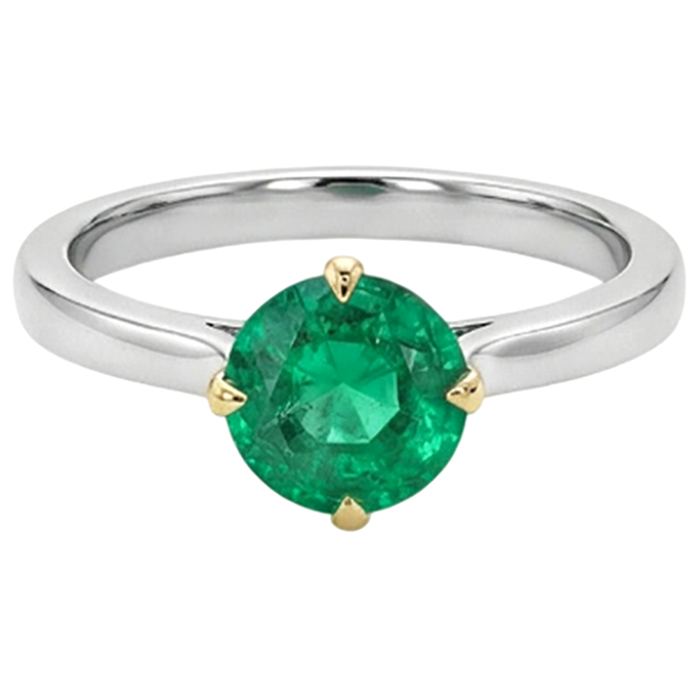 Anello Pietra Colorata Oro Due Toni 14K con Smeraldo Fine – vista frontale