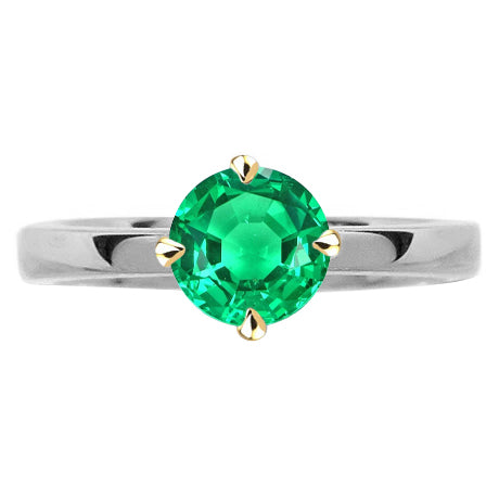 Taglio Brillante Smeraldo Fine anello in Oro Due Toni 14K – vista principale