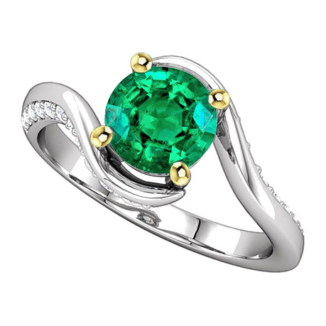 Taglio Rotondo Smeraldo Fine anello in Oro 14 Carati Bicolore – vista principale