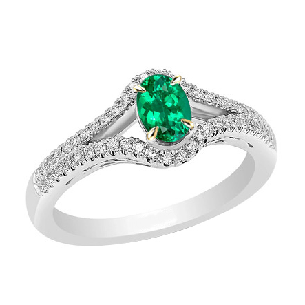 Anello Pietra Colorata Oro 14 Carati Bicolore con Smeraldo Colombiano – vista principale