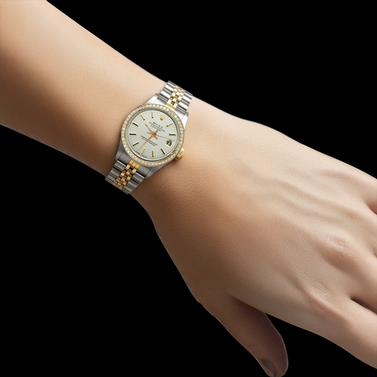 acciaio inossidabile e oro Rolex da donna Datejust orologio quadrante bianco a bastoncino con diamanti