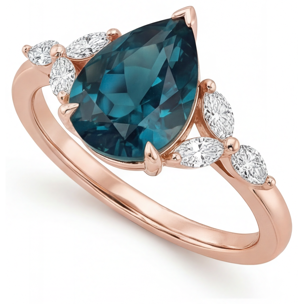 Alessandrite Goccia Trilogia in Oro Rosa 14K – vista angolare