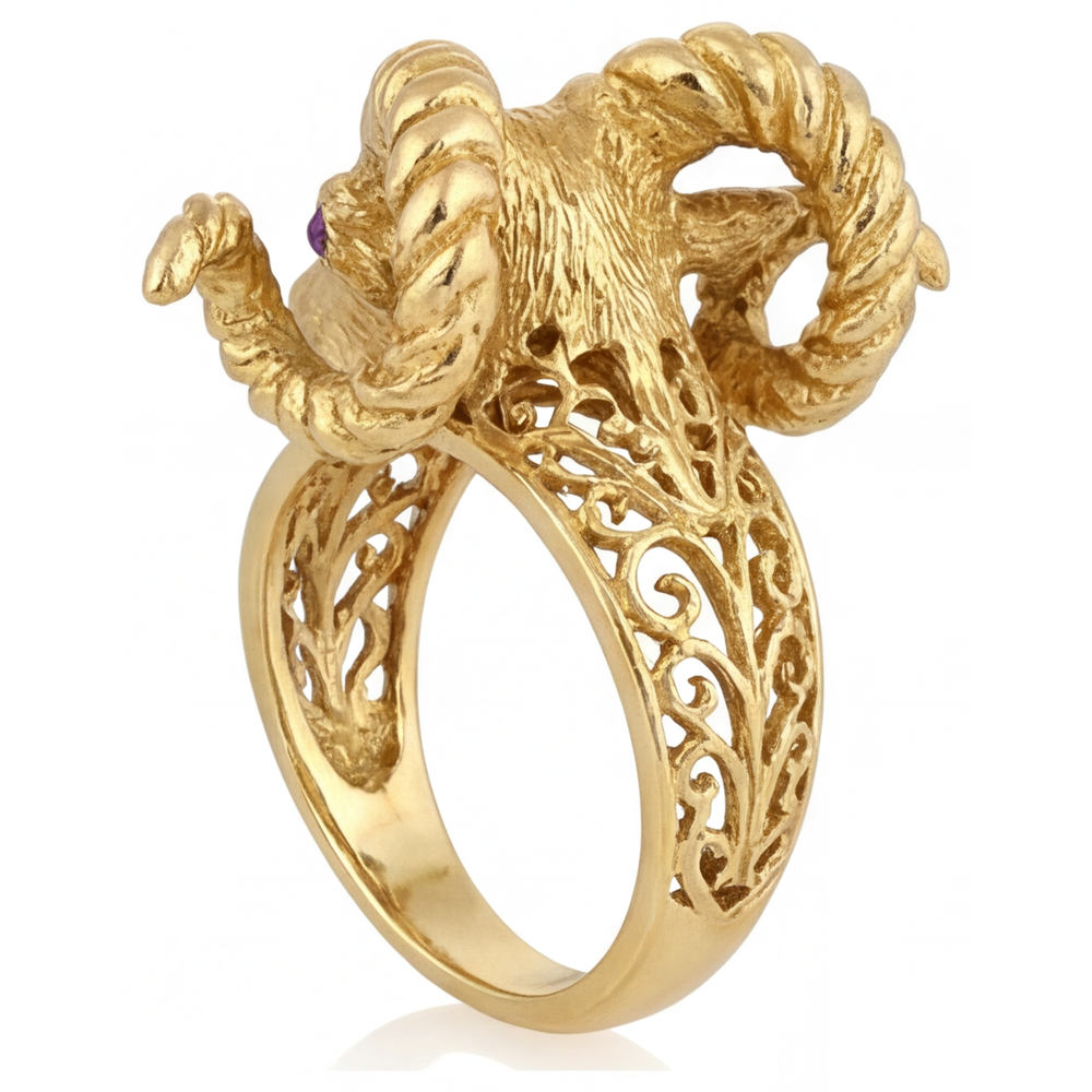 Anello con Pietra Preziosa Oro Giallo 14K con Ametista – vista profilo