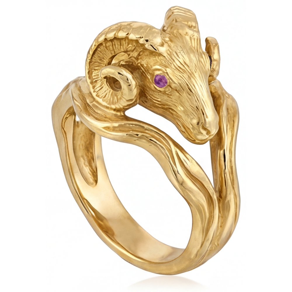 Ametista Anello con Pietra Preziosa 0,10-carati Oro Giallo 14K – vista frontale