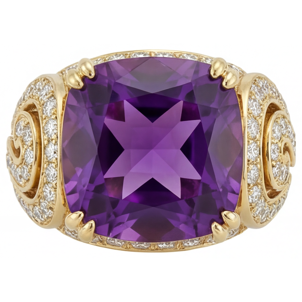 Anello con Pietra Preziosa Oro Giallo 14K con Ametista – vista principale