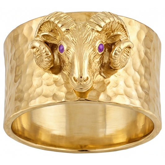 Ametista Taglio Brillante Anello da Uomo in Oro Giallo 14K – vista frontale