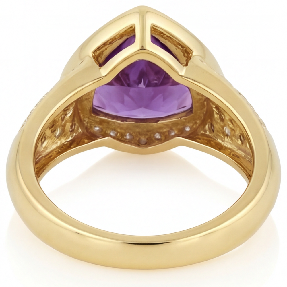 Anello Pietra Colorata Oro Giallo 14K con Ametista – vista angolare