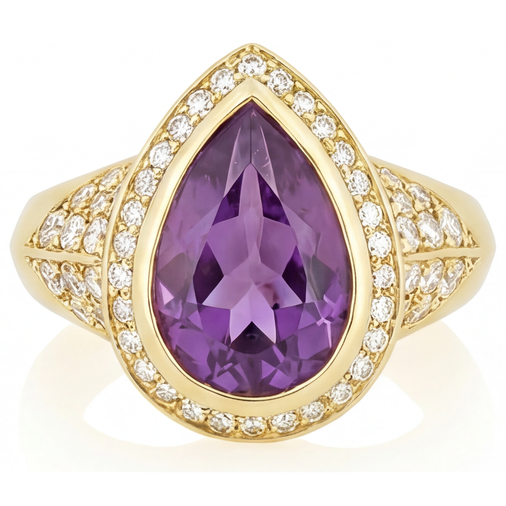 Ametista Viola Anello con Pietra Preziosa 6,50 carati Oro Giallo 14K – vista frontale