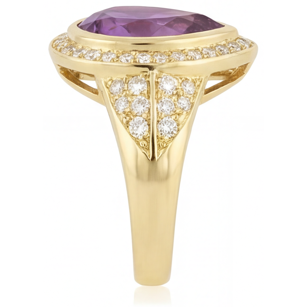 Ametista Viola Anello con Pietra Preziosa 6,50-carati Oro Giallo 14K – vista angolare