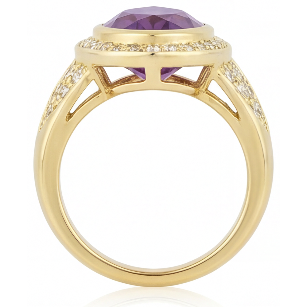 Ametista Viola Anello con Pietra Preziosa 6,50-carati Oro Giallo 14K – vista profilo