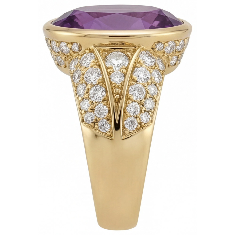 Anello Pietra Colorata Oro Giallo 14K con Ametista Viola – vista dall'alto