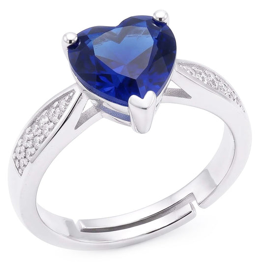 anello a cuore con diamanti a gambo affusolato in zaffiro blu da 2 carati