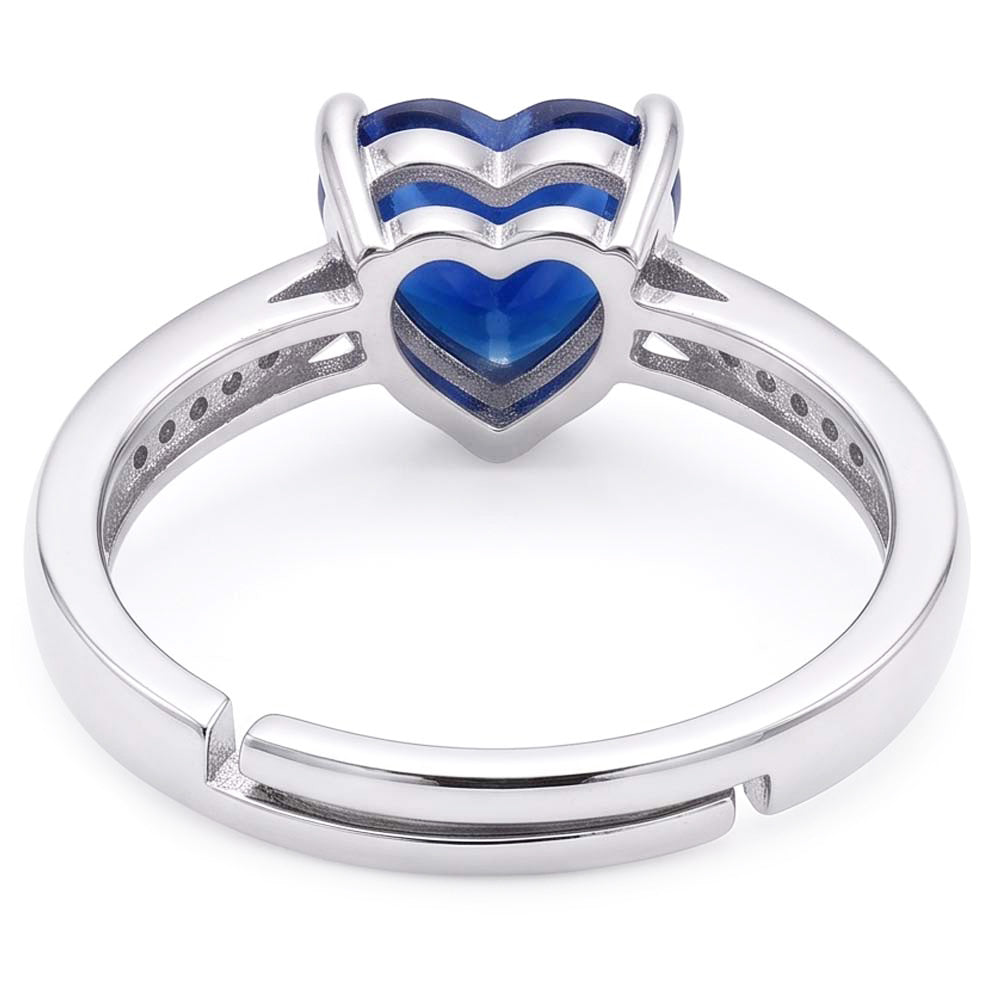 anello a cuore con diamanti a gambo affusolato in zaffiro blu da 2 carati
