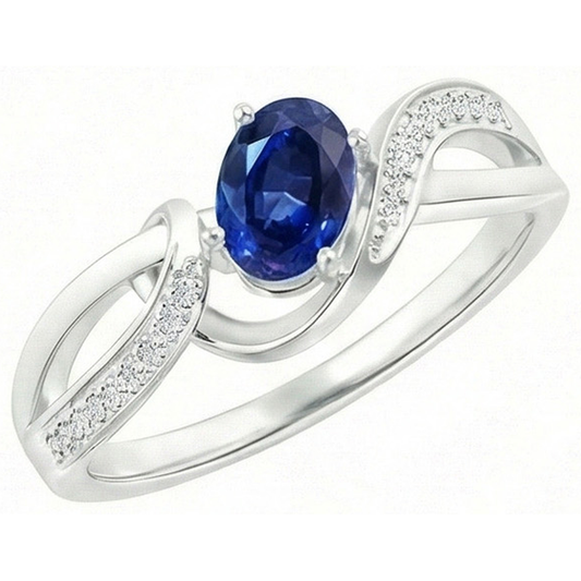 anello a nastro con zaffiro blu dello Sri Lanka di 2,90 carati in oro bianco 14 carati