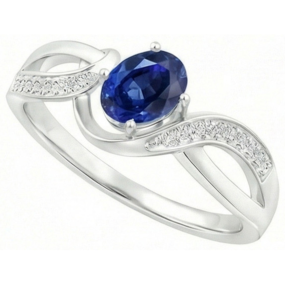 anello a nastro con zaffiro blu dello Sri Lanka di 2,90 carati in oro bianco 14 carati