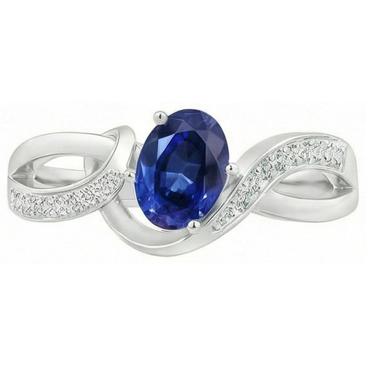 anello a nastro con zaffiro blu dello Sri Lanka di 2,90 carati in oro bianco 14 carati