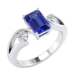 anello a tensione con zaffiro blu smeraldo da 2,50 carati e diamanti 3 pietre