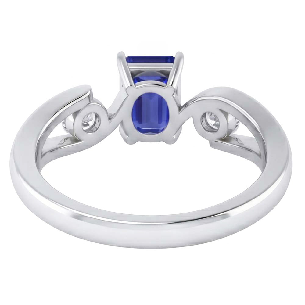 anello a tensione con zaffiro blu smeraldo da 2,50 carati e diamanti 3 pietre