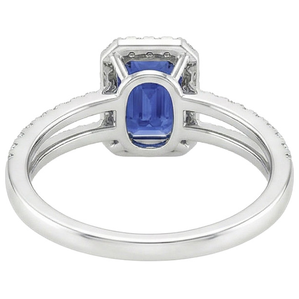 anello alone con zaffiro blu smeraldo 5 carati e diamante oro bianco 14K