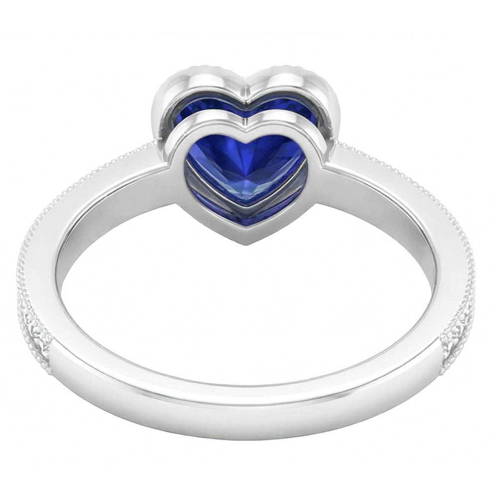 anello con lunetta a forma di cuore di 2 carati con diamante zaffiro dello Sri Lanka in oro bianco 14K