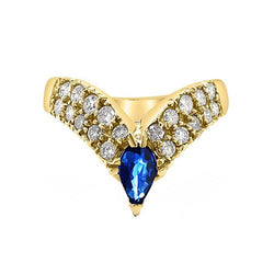anello con pavé di diamanti, zaffiro pera blu, 1.50 carati e oro giallo 14K