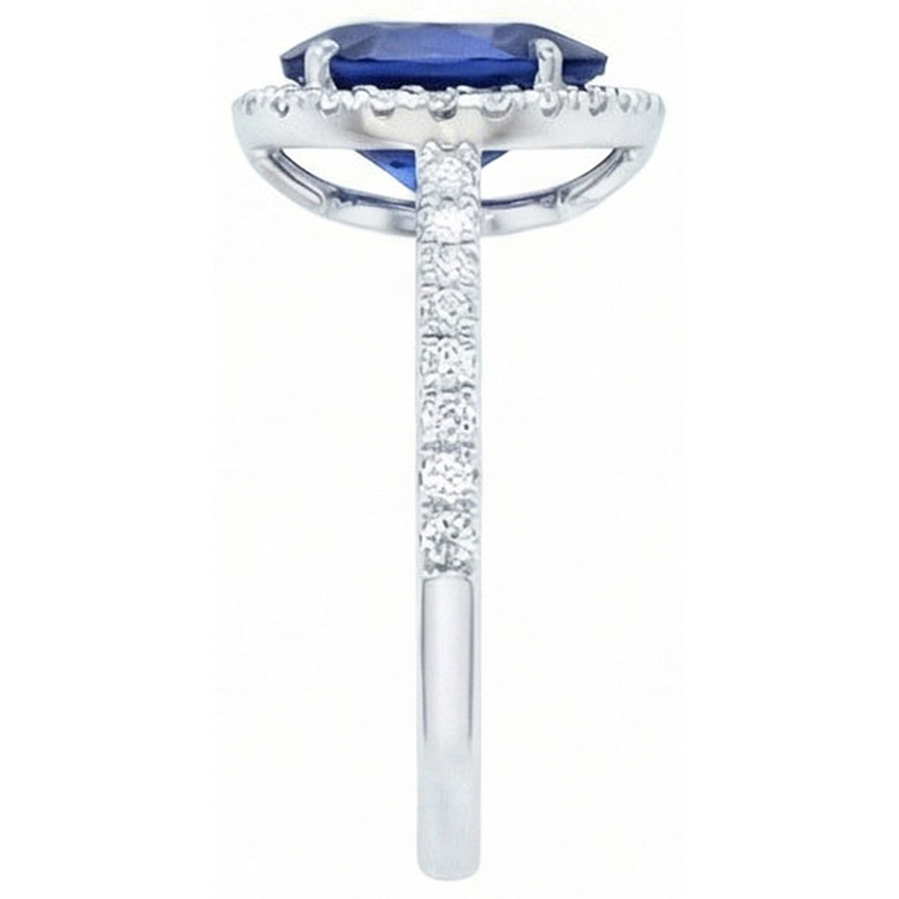 anello con zaffiro blu dello Sri Lanka taglio a pera da 2,30 carati e diamante rotondo