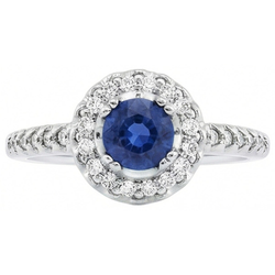 anello con zaffiro blu e diamanti dello Sri Lanka da 1,60 ct con oro bianco 14K