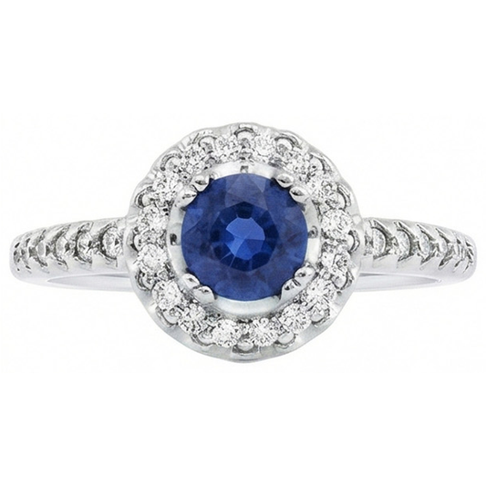 anello con zaffiro blu e diamanti dello Sri Lanka da 1,60 ct con oro bianco 14K