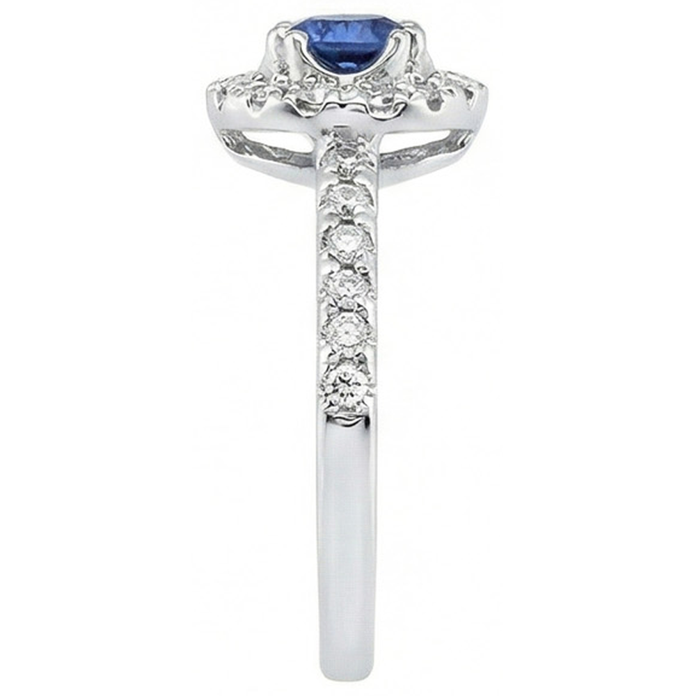 anello con zaffiro blu e diamanti dello Sri Lanka da 1,60 ct con oro bianco 14K