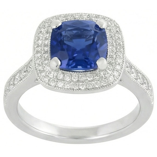 anello con zaffiro di Ceylon da 2,60 ct e diamanti in oro bianco 14 carati