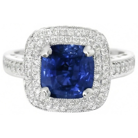 anello con zaffiro di Ceylon da 2,60 ct e diamanti in oro bianco 14 carati