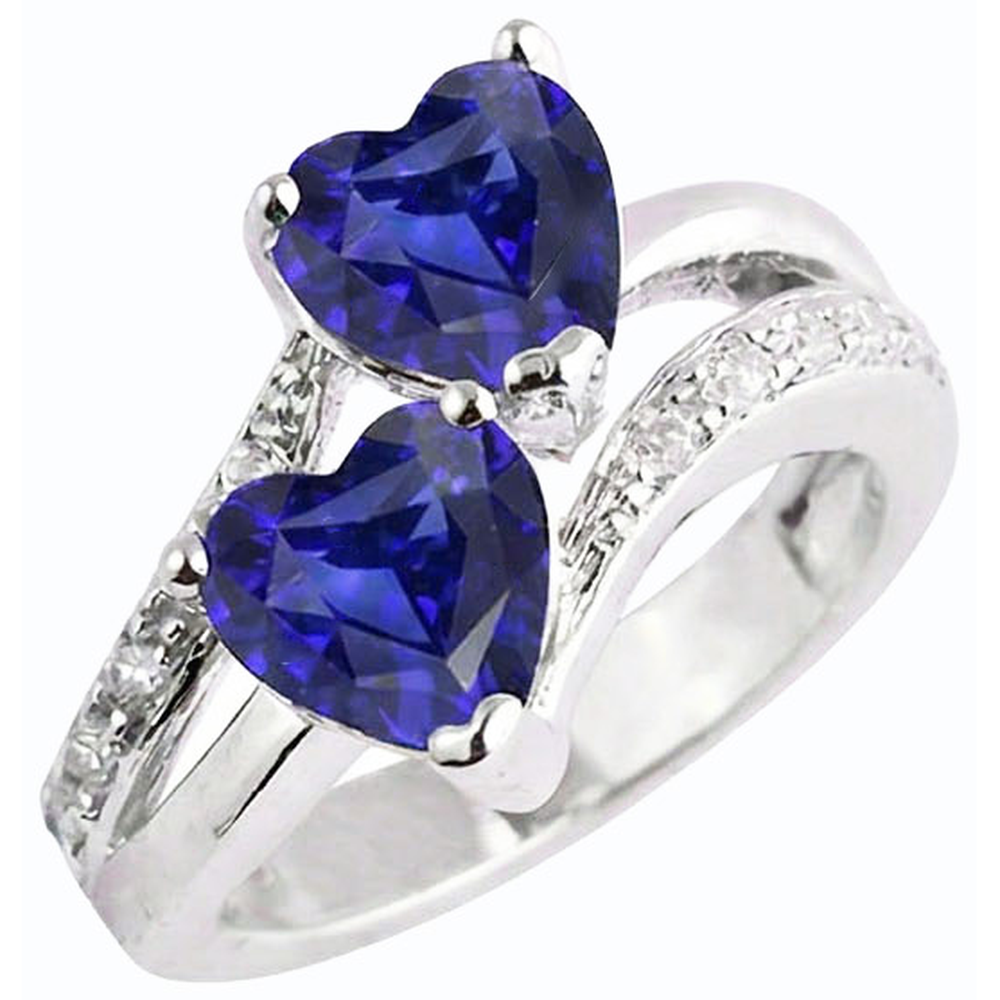 anello cuore con 3,50 carati Zaffiro blu diamante 2 pietre con gambo diviso
