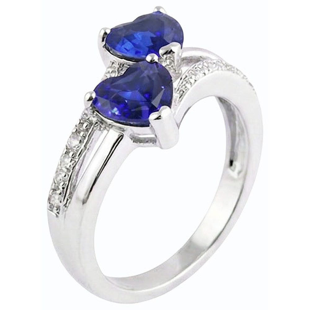 anello cuore con 3,50 carati Zaffiro blu diamante 2 pietre con gambo diviso