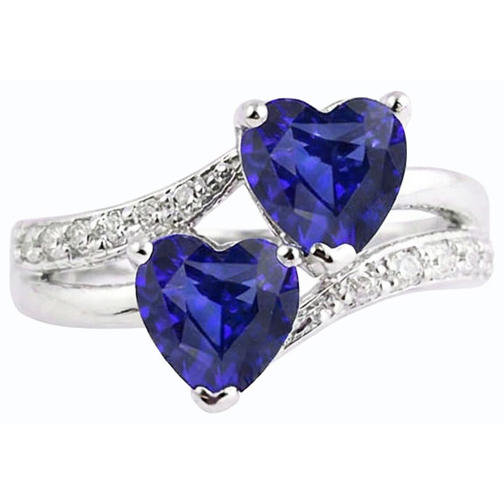 anello cuore con 3,50 carati Zaffiro blu diamante 2 pietre con gambo diviso
