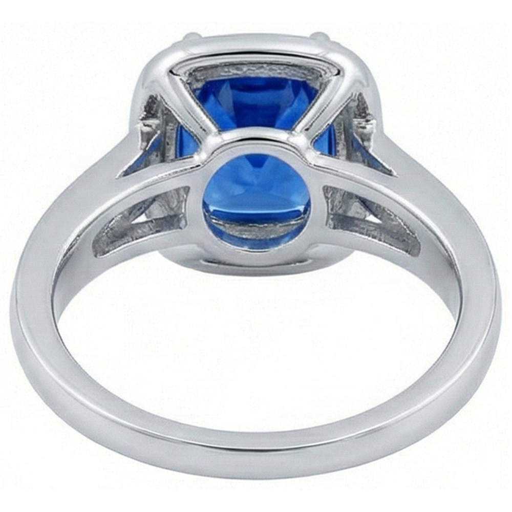 anello di fidanzamento con diamanti tondi zaffiro blu Ceylon da 3,35 carati in oro bianco 14K