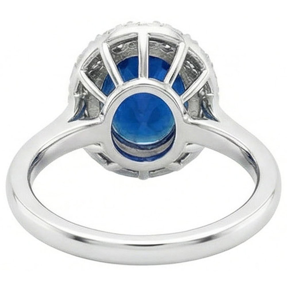 anello di fidanzamento con diamanti zaffiro dello Sri Lanka da 3,40 carati in oro bianco 14K